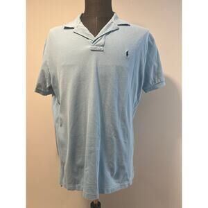 Polo Ralph Lauren 100% Pique Cotton Collared Shirt Baby Blue Size Large SG